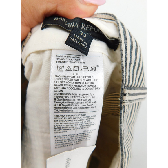 NWT Men's Banana‎ Republic Beige Cotton Striped 7" Shorts Size 33 Preppy Retro - Picture 5 of 5